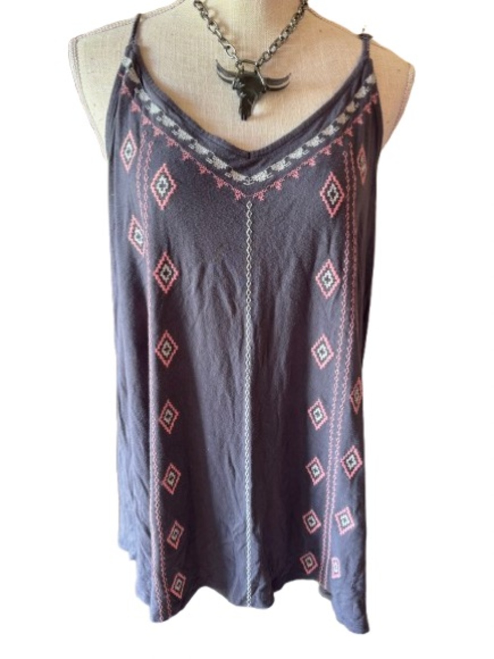 torrid Charcoal V-Neck Camisole with Pink Diamond Embroidery